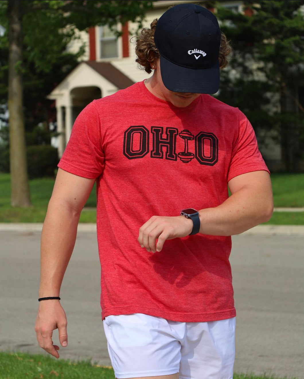 Red with black Ohio letters